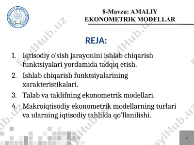 amaliy ekonometrik modellar — PPT