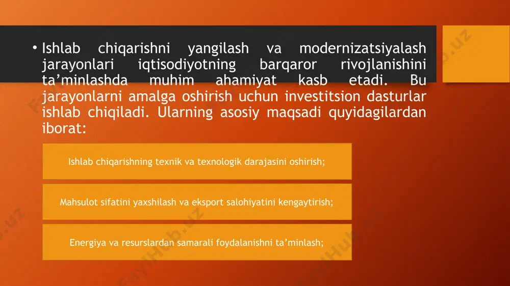 nvestitsiyalar dasturi c) public-private partnership (ppp) d) iqtisodiy islohotlar rejasi javob: c) public-private partnership (ppp) investitsiyalarning samarali amalga oshirilishi uchun qaysi mexanizm zarur? a) kredit foiz stavkalarini kamaytirish b) iqtisodiy tahlil va resurslarni samarali taqsimlash c) mahsulotlar eksportini oshirish d) hukumatning soliq siyosatini o‘zgartirish javob: b) iqtisodiy tahlil va resurslarni samarali taqsimlash innovatsion texnologiyalarni joriy etish investitsiyalarni moliyalashtirishning qanday shaklini talab qiladi? a) davlat yordamidan foydalanish b) ichki kapital va foiz stavkalarining yuqoriligi c) venture kapitali d) bank kreditlari javob: c) venture kapitali investitsion dasturlarni moliyalashtirishda qanday vositalar keng qo‘llaniladi? a) lizing va obligatsiyalar b) bank depozitlari c) qimmatli qog‘ozlar bozoriga investitsiyalar d) ikkala a va c to‘g‘ri javob: d) ikkala a va c to‘g‘ri keynsian iqtisodiy nazariyasi bo‘yicha foiz stavkalarining ta'siri qanday? a) yuqori foiz stavkalari investitsiyalarga turtki beradi b) past foiz stavkalari investitsiyalarga turtki beradi c) foiz stavkalari investitsiyalarga ta'sir qilmaydi d) foiz stavkalari faqat inflyatsiyaga ta'sir qiladi …