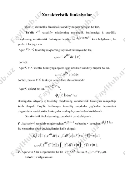 xarakteristik funksiyalar — DOCX