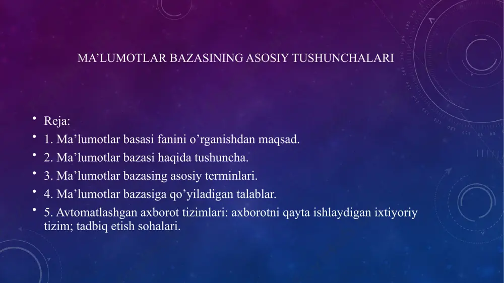 ular standart bo‘lmagan ma’lumotlar formatlari uchun juda mos keladi. ma’lumotlar bazalari bilan ishlash maxsus dasturiy tizimlar yordamida amalga oshiriladi, bu tizimlarga ma’lumotlar bazalarini boshqarish tizimlari (sübd) deyiladi. masalan, mysql, postgresql va oracle kabi dasturlar ma’lumotlarni yaratish, tahrirlash, tahlil qilish va himoya qilish uchun vositalarni taqdim etadi, bu esa ma’lumotlar bazalaridan foydalanishni qulay va ishonchli qiladi. ma’lumotlar bazasining asosiy maqsadi – ma’lumotlarni tartibga solish va markazlashtirilgan holda saqlash, bu esa ularni qayta ishlashni osonlashtiradi. masalan, relatsion ma’lumotlar bazalarida ma’lumotlar jadvallarda saqlanadi, bunda satrlar yozuvlarni, ustunlar esa atributlarni ifodalaydi. biroq, ma’lumotlarni tashkil qilishning boshqa ko‘plab usullari mavjud, masalan, nosql tizimlari, ular standart bo‘lmagan ma’lumotlar formatlari uchun juda mos keladi. ma’lumotlar bazalari bilan ishlash maxsus dasturiy tizimlar yordamida amalga oshiriladi, bu tizimlarga ma’lumotlar bazalarini boshqarish tizimlari (sübd) deyiladi. masalan, mysql, postgresql va oracle kabi dasturlar ma’lumotlarni yaratish, tahrirlash, tahlil qilish va himoya qilish uchun vositalarni taqdim etadi, bu esa ma’lumotlar bazalaridan foydalanishni qulay …