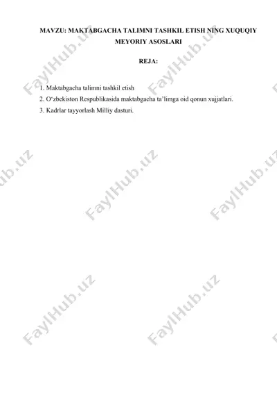 o‘zbekiston respublikasida maktabgacha ta’limga oid qonun xujjatlari — DOCX