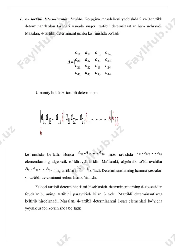 llaymiz: hosil bo`lgan ortogonal sistema vektorlarini butun koordinatali vektorlarga aylantirib, b1(0; 1; -3) va b2(2; 3; 1) ni olamiz. bu ortogonal sistemaning har bir vektorini birlik ko`rinishga keltiramiz, ya’ni ortonormallashtiramiz: 16.2. x(3; -2; 4) vektor e1, e2, e3 bazisda berilgan. vektorning bazisdagi koordinatalarini topamiz: koeffitsientlar matritsasi p ning transponirlangan matritsasi pt ni hosil qilamiz: u holda x vektorning dastlabki bazisdagi koordinatalari uning yangi bazisdagi koordinatalari orqali (matritsa shaklida x=ptx`) quyidagicha ifodalanadi: ~~~ demak, dastlab berilgan x(3; -2; 4) vektorning yangi bazisdagi koordinatalari: x ta’rif: shartni bajaruvchi p matritsaga ortogonal matritsa deyiladi. 16.3. quyidagi matritsa ortogonal matritsa bo’lishini tekshiramiz : demak, berilgan p matritsa ortogonal matritsa bo’ladi. oleobject3.bin image3.wmf oleobject4.bin image4.wmf oleobject5.bin image5.wmf oleobject6.bin image6.wmf oleobject7.bin image7.wmf oleobject8.bin image8.wmf oleobject9.bin oleobject10.bin image9.wmf oleobject11.bin image10.wmf oleobject12.bin image11.wmf oleobject13.bin image12.wmf oleobject14.bin image13.wmf oleobject15.bin image14.wmf oleobject16.bin image15.png image16.png image17.png image18.png image19.png image20.png image21.wmf oleobject17.bin image22.wmf oleobject18.bin image23.wmf oleobject19.bin image24.wmf oleobject20.bin image25.wmf oleobject21.bin oleobject22.bin image26.wmf …