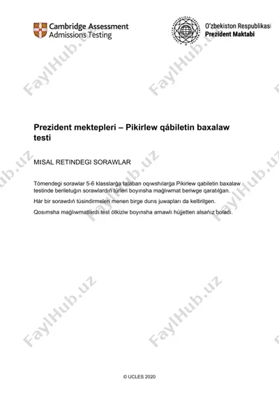 prezident mektepleri – pikirlew qábiletin baxalaw testi — PDF