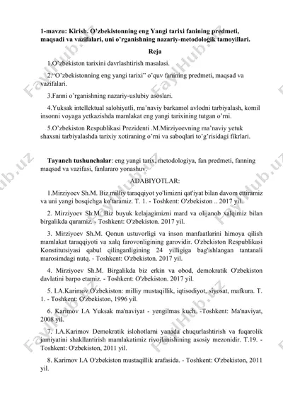 o'zbekistonning eng yangi tarixi fanining predmeti, maqsadi va vazifalari — DOCX
