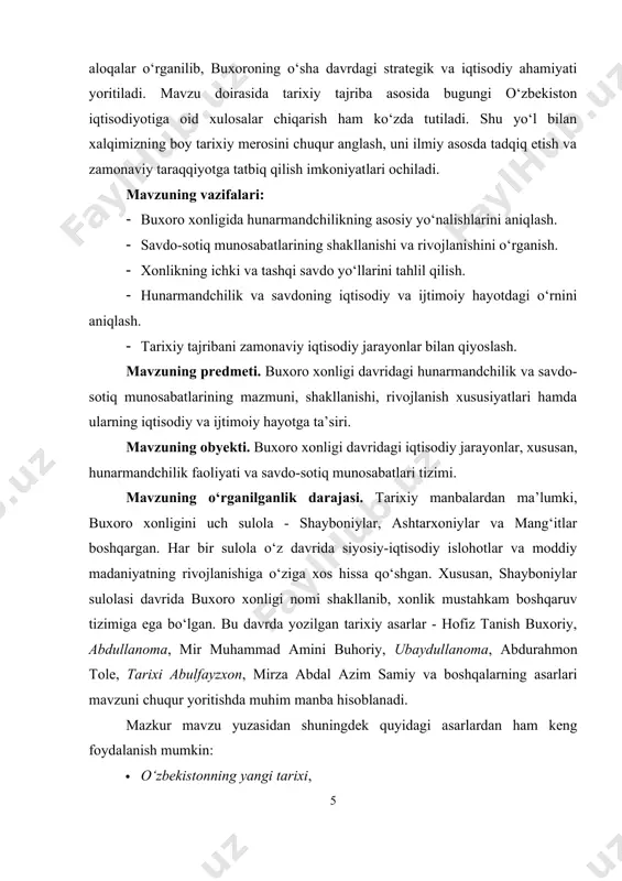 rda madaniy ijtimoiy va iqtisodiy hayoti 1.1 xvi va xvii asrda ilm-fan va ta’lim sohasidagi islohotlar shayboniylar temuriylar davrida yurtimizda yaratilgan yuksak rivojlangan madaniyatga to‘la munosib voris bo‘la olmagan bo‘lsalar-da, ularning hukmronligi davrida ilm-fan va madaniyat muayyan darajada rivoj topdi. bunga ushbu sulola hukmdorlari orasidan o‘z davrining yetuk ilm-fan arboblarining yetishib chiqqani ham muhim omil bo‘ldi. xususan, muhammad shayboniyxon, ko‘chkunchixon va ubaydullaxonlar o‘z davrining nihoyatda o‘qimishli shaxslaridan bo‘lganlar. muhammad shayboniyxon, abdulazizxon va abdullaxonlar tomonidan tashkil etilgan kutubxonalar o‘z zamonasining boy ilmiy-ma’rifiy markazlari sifatida tanilgan. muhammad shayboniyxon buxoro va samarqand shaharlarini temuriylardan so‘ng fan, madaniyat va san’at markazlari sifatida rivojlantirishga intildi. shayboniylar ta’lim sohasida ham islohotlar o‘tkazganlar. bu islohotlarning asosiy maqsadi - malakali amaldorlar guruhini shakllantirish va ularni jamiyatning asosiy tayanchiga aylantirish zarurati bilan bog‘liq edi. chunki xonlar va sultonlarga barcha sohalarda bilimli, diplomatik qobiliyatga ega bo‘lgan amaldorlar kerak edi[footnoteref:2]. [2: a. sagullayev. o‘zbekiston tarixi: davlat va jamiyat taraqqiyoti. 1-qism. toshkent: …