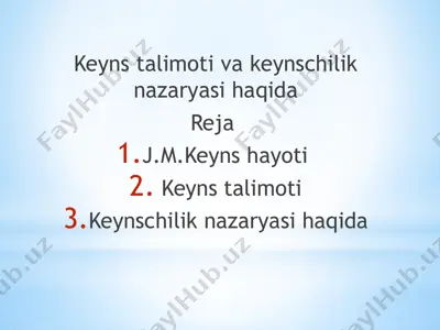 keyns talimoti va keynschilik nazaryasi haqida — PPTX