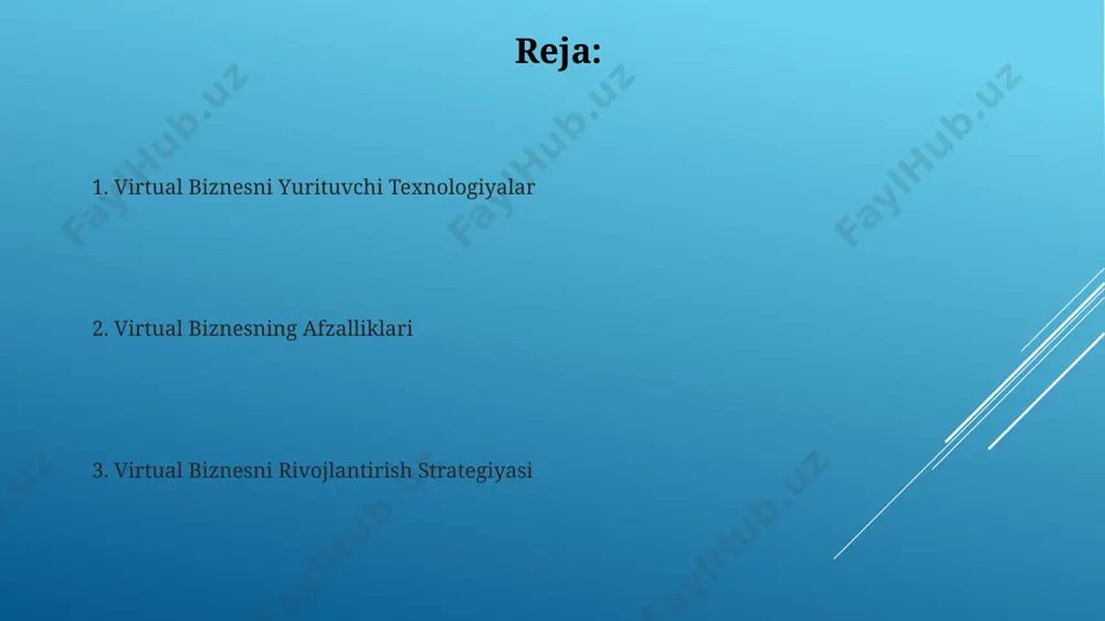 abarlar orqali tezkor aloqa o'rnatish orqali 10% ga yuqori savdo daromadini qayd etishgan. moliya va hisobot 2023 йилда тошкент шаҳридаги виртуал бизнес субъектларининг 70%и электрон ҳисоб-китоб тизимидан фойдаланган ҳамда солиқ тўловларини онлайн амалга оширган. сурхондарё вилоятидаги виртуал дўконларнинг 35%и бухгалтерия ҳисоботининг автоматик шакллантирилишини таъминловчи махсус дастурлардан фойдаланади, бу эса вақт ва харажатларни 15% га камайтиради. kerakli texnologiyalar va dasturlar zoom, skype va google meet kabi video-konferensiya dasturlari virtual biznes uchun muhim ahamiyatga ega. ular 2020-yildan beri global miqyosda 300% dan ortiq o'sgan, ayniqsa, masofadan ishlovchilar orasida. virtual biznes uchun samarali xodimlarni boshqarish uchun, masalan, asana, trello kabi loyiha boshqaruv dasturlari va slack kabi real vaqtda aloqa vositalaridan foydalanish kerak. bu, 100 dan ortiq xodimlarga ega kompaniyalar uchun o'ziga xos afzalliklarni taqdim etadi. virtual biznesning kelajagi kriptovalyutalar va blokcheyn texnologiyalari virtual biznesning rivojlanishiga katta ta'sir ko'rsatadi, 2028-yilga kelib 30% dan ortiq virtual kompaniyalar ushbu texnologiyalardan foydalanishi kutilmoqda. masofadan turib ishlash imkoniyati …