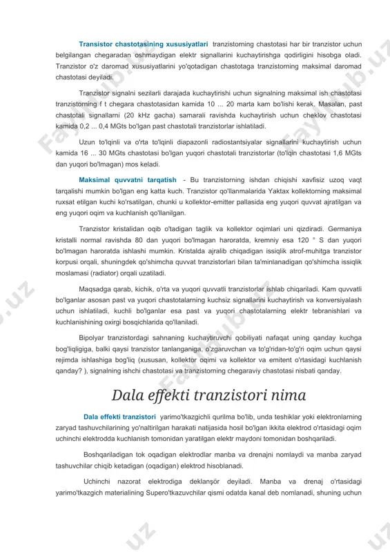an: emitent - e, asos - b, kollektor - k. ikkilamchi kuchlanish (yoki ular aytganidek, rejim) emitentga nisbatan ko'rsatilgan, ammo amalda tranzistorning elektrodlaridagi kuchlanish qurilmaning umumiy simlariga nisbatan ko'rsatilgan. qurilmadagi va diagrammadagi oddiy sim bu kirish, chiqish va ko'pincha quvvat manbaiga, ya'ni kirish, chiqish va quvvat manbaiga ulangan simdir. tranzistorlarning kuchayishi va boshqa xususiyatlari bir qator elektr parametrlari bilan tavsiflanadi, ularning eng muhimi quyida muhokama qilinadi. statik bazaning joriy uzatish koeffitsienti h 21e bipolyar tranzistorning kollektor oqimi uning oqimidan kelib chiqqan holda necha marta katta ekanligini ko'rsatadi. tranzistorlarning ko'p turlari uchun ushbu koeffitsientning misollardan misollargacha bo'lgan soni 20 dan 200 gacha o'zgarishi mumkin. kamroq qiymatga ega bo'lgan tranzistorlar mavjud - 10 ... 15, kattaroq qiymati esa - 50 ... 800 gacha (bularga super kuchaytiruvchi tranzistorlar deyiladi). ko'pincha yaxshi natijalarga faqat h 21e katta qiymatga ega bo'lgan tranzistorlar bilan erishish mumkin deb ishoniladi. biroq, amaliyot shuni ko'rsatadiki, uskunani mohirona loyihalashda h …