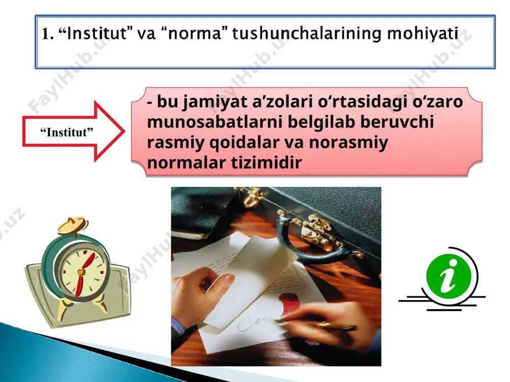 o‘plab individuumlar ulardan hamma joyda va har kuni foydalanadigan va asosan o‘zining noyobligi bilan tavsiflanadigan ijtimoiy ne’matlar. y.erdvard j.xodjson 2. institutsionalizm asoschilaridan biri duglas nort institutlar tarkibida ularni uchta asosiy qismga ajratadi duglas nort англ. douglass cecil north tugilgan yili: 5 noyabrda 1920(1920-11-05) (91 god) tugilgan joyi: kembridj, massachusets vatani: aksh ilmiy yunalishi iqtisodchi alma-mater: kaliforniya universiteti berkli unvonlari nobel mukofati «iqtisodchi» (1993) * 1. rasmiy normalar konstitutsiyalar, qonunlar, sud qarorlari, ma’muriy hujjatlar duglas nort англ. douglass cecil north 1. norasmiy normalar an’analar, urf-odatlar, ijtimoiy shartlilik 3. qoidalarga amal qilinishini ta’minlovchi normalar sudlar, politsiya, jazolash tizimi 3. institutsional matritsa – bu tarixan barqaror shakllangan, dastlabki davlatlarning paydo bo‘lishini va barcha keyingi institutsional tuzilmalarning rivojlanishini belgilab bergan, o‘z navbatida, mohiyati hamon saqlanib qolgan birlamchi modelni takror yaratishga xizmat qiluvchi bazaviy ijtimoiy institutlar tizimidir institutsional matritsa jamiyatnig institutsional matritsasi siyosiy soha ijtimoiy soha iqtisodiy soha 4. institutsional o‘zgarishlar va institutlarning o‘zaro bog‘liqligi …