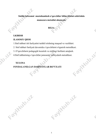 sinf rahbari faoliyatini tashkil etish — DOCX