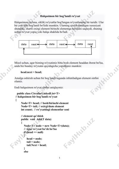 halqasimon bir bog’lamli ro'yxat — DOCX