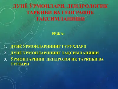 дунё ўрмонлари. дендрологик таркиби ва географик тақсимланиши — PPTX
