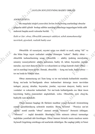 javlon jovliyevning badiiy obrazlari tahlili — DOCX