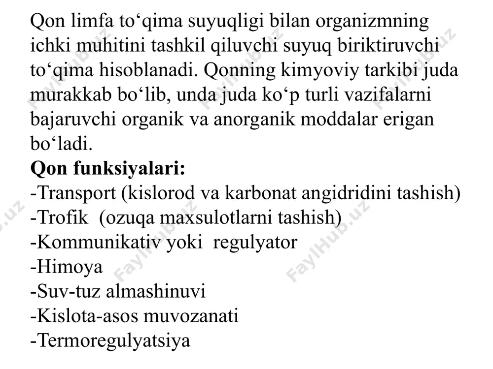 stress holatlariga javoban jigar tomonidan ishlab chiqariladigan oqsillar guruhidir. ular immun javobni tartibga soladi va organizmni himoya qilishda muhim rol o‘ynaydi. o‘tkir faza oqsillarining turlari oqsillar ikki guruhga bo‘linadi: pozitiv o‘tkir faza oqsillari – kontsentratsiyasi ortadi: c-reaktiv oqsil (crp) – yallig‘lanish va infeksiyalarda tez ko‘tariladi, diagnostik marker sifatida ishlatiladi. serum amiloid a (saa) – immun hujayralar faolligini oshiradi. fibrinogen – qon ivishida ishtirok etadi, tromb hosil bo‘lishini oshiradi. gaptoglobin – erkin gemoglobinni bog‘laydi va gemolizdan himoya qiladi. alfa-1-antitripsin – proteazalarni ingiberlab, to‘qimalarni shikastlanishdan saqlaydi. feritin – organizmdagi temir almashinuvini tartibga soladi. negativ o‘tkir faza oqsillari – kontsentratsiyasi kamayadi: albumin – qon onkotik bosimini saqlaydi, lekin yallig‘lanish vaqtida kamayadi. transferrin – temir tashuvchi oqsil, infektsiya paytida kamayadi. prealbumin – oziqlanish va jigar funksiyasi ko‘rsatkichi sifatida ishlatiladi. funktsiyalari: yallig‘lanish va immunitet: mikroblarga qarshi kurashadi va immun javobni faollashtiradi. to‘qimalarni himoya qilish: proteolitik fermentlarni inhibe qiladi. qon ivishiga ta’sir: tromboz va gemostaz jarayonlarini …