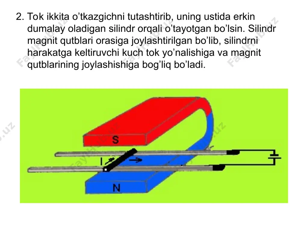 agnit induksiya vektori esa har bir nuqtada induksiya chiziqlariga urinma bo’yicha yo’naladi. magnit maydon kattaligi sifatida magnitinduksiya oqimitushunchasi ham kiritiladi. elementar ds yuzadan o’tuvchi oqim quyidagi formula bo’yicha hisoblanadi: s yuzadan chiqaruvchi to’liq iqim esa elektr kuch chiziqlaridan farqli magnit induksiya chiziqlari doimo berk bo’ladi, uning na oxiri na boshi bor, chunki tabiatda magnit zaryadlari yo’q. shu sababli berk sirt bo’yicha magnit induksiya oqimi doim nolga teng. bu magnit induksiyasi uchun gauss teoremasidir. magnit induksiyasi xbt da veberlarda o’lchanadi 1vb=1tl.m2=1н.m/а. andre – mari amper andré marie ampère, 1775–1836 franzuzskiy fizik. rodilsya v lione v sem’e torgovsa. poluchil domashnee obrazovanie, imeya dostup k prekrasnoy semeynoy biblioteke. (v chastnosti, samostoyatel’no viuchyil latin’, chtobi v podlinnike chitat trudi vidnix matematikov.) sdelal zametnuyu kar’eru vo fransuzskoy sisteme obrazovaniya, poluchiv pri napoleone bonaparte naznachenie na post general’nogo inspektora vsey sistemi universitetskogo obrazovaniya fransii. v 1827 godu opublikovana ego samaya izvestnaya rabota «teoriya elektrodinamicheskix yavleniy,vivedennaya isklyuchitel’no …
