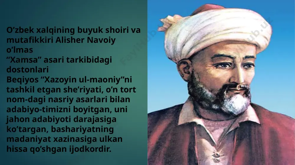 qilibdur”deb ham uqtiradi. bas shunday ekan, alisher navoiy qit`asida xusrav dehlaviy g`azaliyotida ishq-muhabbat tasviri bobidagi “so`zu holi” – kuyish-yonishlariga alohida diqqat qilinishi xusrav dehlaviyning bu sohada shayx sa`diy an`analarini rivojlantirganiga ishora hamdir, deb tushinmoq mumkin jumladan: “ishq ahlining pokbozlari va shavqu niyoz ahlining nazmtiroz va afsonapardozlari mutaqaddimindin andoqkim, nazm beshasining g`azanfari va dardu ishq otashkadasining samandari va zavqu hol vodisining pokravi amir xusrav dehlaviydurkim, pok nafas va guftori, pok alfoz va maoniyliq ash`ori ishq ahlining orasida g`avg`o va vajdu hol anjumani fazosida alolo solibdur”. faxriya alisher navoiy o`z she`riyatini salaflar an`analari nurlarini o`zida mujassam etgan ko`zguga o`xshatib, bu an`analarning nurlari ko`zguda (she`riyatida) yangicha nurlarni aks ettirgani o`z she`riyatining o`ziga xosligidan faxrlanmoqda. quyidagi faxriyalarda ham bu masalaga ishora qilish ko`zga tashlanadi: demangiz bulbul navoiyni samandardekki, bor nazmi ichra sho`layi jomiyu so`zi xusraviy. yoki: ey navoiy, senu xusrav bila jomiy tavri san`atu rangni qo`y, so`zda kerak dard ila so`z. bu masala quyidagi …