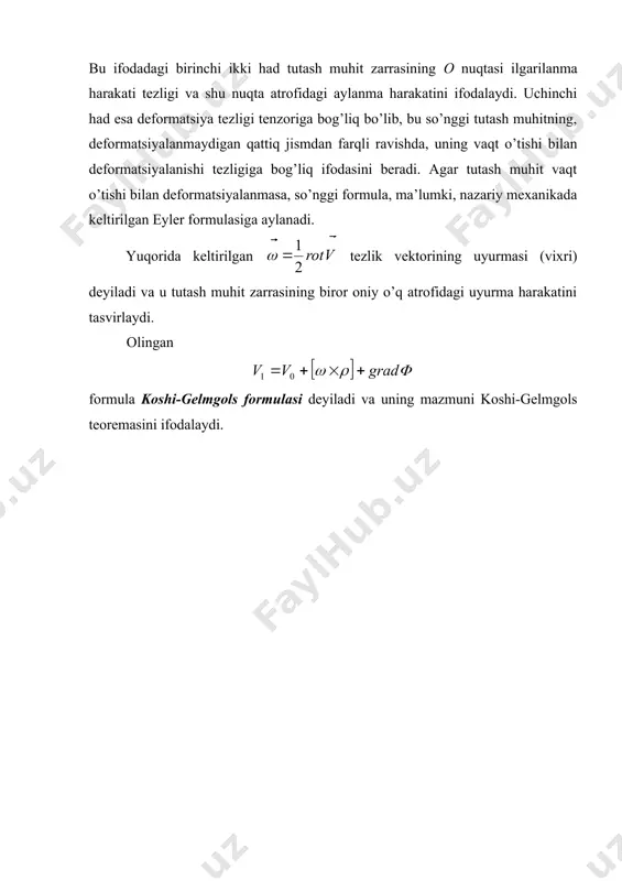 tutash muhit kichik zarrasi harakati tezligini ilgarilama, aylanma va sof deformatsiya tezliklariga ajratish - Page 4