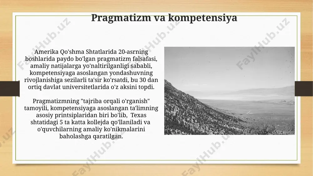 . aqshdagi kompetensiyaga asoslangan yondashuvning falsafiy poydevorlarida amaliylik va tajriba, 20-asrning o'rtalaridan boshlab, 1950-yillardagi professional rivojlanish dasturlariga, masalan, tibbiyot sohasida, katta ta'sir ko'rsatdi. taqqoslash va baholashning falsafiy asoslari individualizm va imkoniyat tengligi g'oyalari, 1776-yilgi mustaqillik deklaratsiyasi bilan bog'liq holda, kompetensiya asosidagi baholash tizimlarining shakllanishiga ta'sir ko'rsatdi. john deweyning ta'limdagi tajriba va amaliy bilim haqidagi fikrlari, 20-asr boshlarida shakllangan va aqsh ta'lim tizimiga keng tarqalgan, kompetensiyaning amaliy ko'rsatkichlarini baholashga asos soldi. behaviorizm va o‘rganish nazariyalari b.f. skinnerning operant konditsionerlash nazariyasi, kuchaytirgichlar va jazolar orqali xulq-atvorni shakllantirishga qaratilgan bo'lib, aqshning ko'plab ta'lim tizimlariga ta'sir ko'rsatdi. 1960-yillardagi kognitiv inqilob, biheviorizmning cheklanganliklarini ko'rsatib, o'rganish jarayonida idrok, xotira va mulohaza kabi kognitiv omillarni hisobga olish zarurligini ta'kidladi. instrumentalizm va bilimning qo‘llanilishi aqshdagi kompetensiyaga asoslangan yondashuv instrumentalizm falsafasiga asoslanadi, bu erda bilim 21-asr ko‘nikmalarini shakllantirish uchun vosita sifatida qaraladi, masalan, muammo yechish va innovatsion fikrlash kabi. kompetensiyaga asoslangan ta’limning samaradorligi, 2000-yillardan boshlab aqshning turli davlatlaridagi maktablarda …