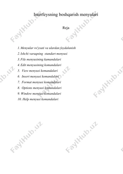 interfeysning boshqarish menyulari — DOC