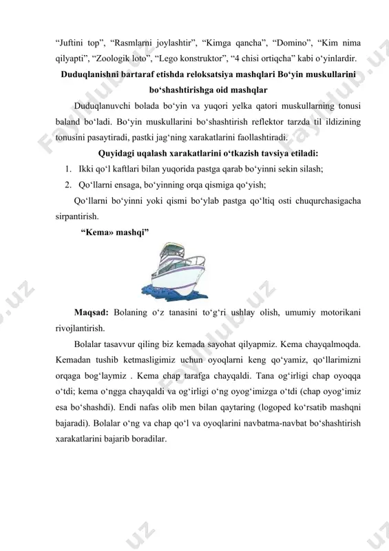 dova z.m. barmoqlar mashqi va logopedik o‘yinlar. toshkent “yangi asr avlodi” 2007.