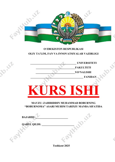 zahiriddin muhammad boburning “boburnoma” asari muhim tarixiy manba sifatida — DOCX