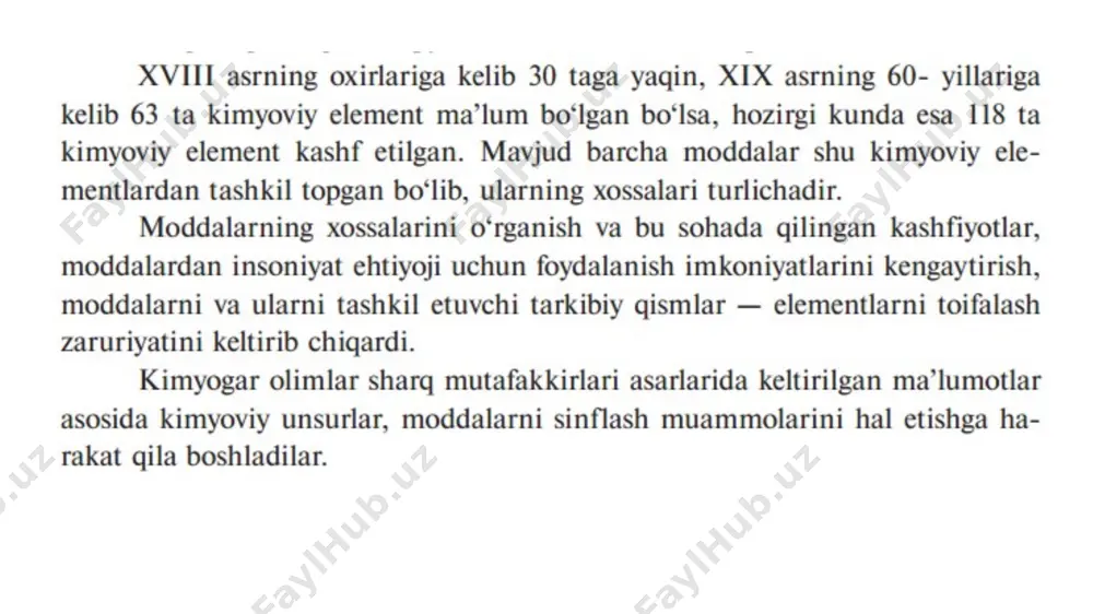 yatlar. 6. ikkilamchi (vertikal) davriylik – elementlarning xossalari har qaysi guruhchada bir tekisda o`zgarmasdan, balki guruhchada ham o`ziga xos davriylik kuzatiladi. masalan: galogenlarning kislorodli birikmalarining barqarorligi ftordan xlorga o`tgan sari kuchayadi, lekin xlordan bromga o`tganda susayadi, bromdan yodga o`tishi bilan yana kuchayadi. 30.03.2024 33 davriy jadvaldagi ba’zi qonuniyatlar. 2 3 atom yadrosi tarkibi 1 elektronlarning massasi atomning elektroneytral zarrachalari ma’lumki, eramizdan avvalgi 460—370- yillarda yashagan olim demokrit tabiatdagi barcha narsalar juda kichik zarrachalardan, ya’ni “atom”lardan tashkil topgan va atom bo‘linmaydi deb aytgan ingliz fizik olimi, atom tuzilishi, yadro fizikasi, radioaktivlik, radioaktiv yemirilish sohalari bo‘yicha ilmiy tadqiqotlar olib borgan. 865—925- yillarda yashagan markaziy osiyolik abu bakr muhammad ibn zakariyo ar-roziy atomlar bo‘linadigan zarrachalar bo‘lib doimo harakatda va ular orasida o‘zaro ta’sir kuchlari mavjud deb hisoblagan. 979–1048- yillarda yashagan vatandoshimiz abu rayhon beruniy atomlarni bo‘linmaydigan zarrachalardir deb qaraydigan olimlarga qarshi o‘z fikrlarini bildirgan va atomlarni bo‘linadigan (lekin cheksiz emas) mayda zarralar ekanligini …