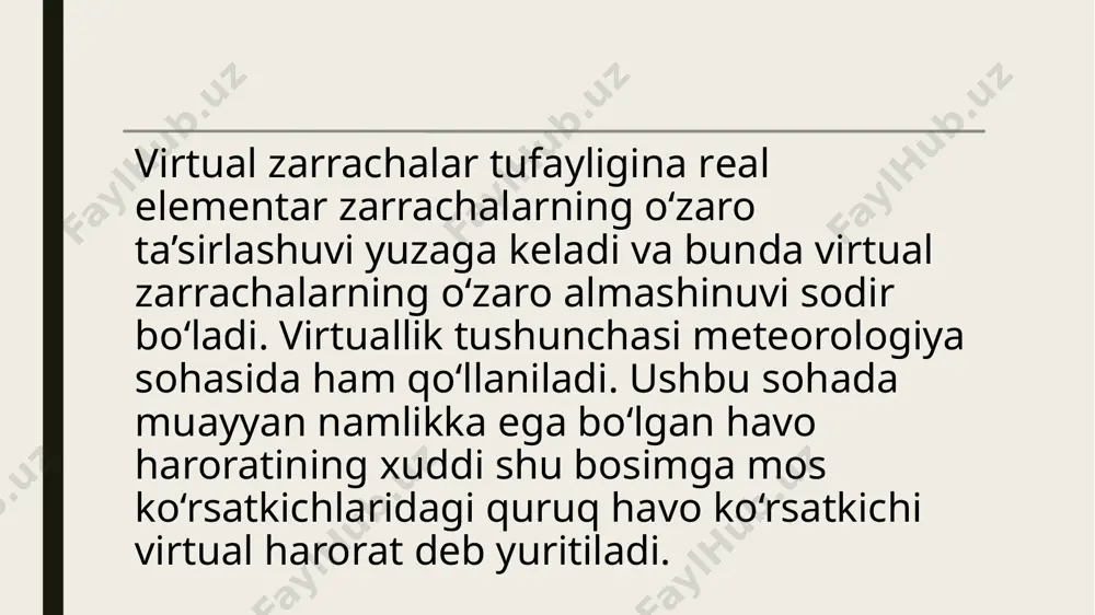 sh mumkin. reallik texnologiyalari axborot texnologiyalarining jadal rivojlanishi natijasida “virtual reallik”, “kengaytirilgan reallik”, “buyumlar internet”, “blokcheyn”, “neyrotarmoqlar” kabi yangi tushunchalar kundalik hayotga tobora ko‘proq qo‘shilmoqda. bir necha yil oldin virtual reallik tushunchasi faqat ko‘ngilochar texnologiyalar sifatida qabul qilinar edi. endi virtual reallik texnologiyalar butunlay boshqa bosqichga ko‘tarilmoqda. “virtual reallik” atamasi 1980-yillarning o‘rtalarida tarqalgan bo‘lib, ma’lumotlar vizualizatsiyasi va biometrik texnologiyalar sohasidagi olim, amerikalik tadqiqotchi jaron lanier tomonidan ishlatilgan vaommalashgan virtual reallik virtual reallik (virtual reality, vr) - bu sezgi (ko‘rish, eshitish va sezish) orqali sun’iy dunyoni anglash axborot muhiti bo‘lib, uni foydalanuvchining ongiga yetkazish imkonini beradigan dasturiy va texnik vositalarning to‘plamidir. ya’ni, atrof-muhitning odatiy usuldagi tasavvurini - turli texnik vositalar yordamida hosil qilinadigan axborotlar bilan almashtirish usulidir. inson miyasida neyronlar virtual elementlarga haqiqiy dunyo elementlari singari javob beradi. shuning uchun, inson virtual muhitni idrok etadi va virtual olam ichida sodir bo‘layotgan voqealarga haqiqatda sodir bo‘layotgan voqealar singari munosabatda bo‘ladi [1]. virtual …