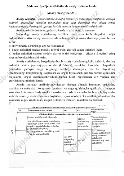 budjet tashkilotlarida asosiy vositalar hisobi — DOC