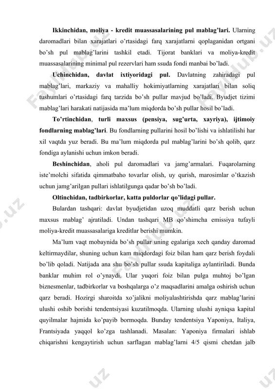 j bo’lgan biznesmenlar, tadbirkorlar va boshqalarga o’z maqsadlarini amalga oshirish uchun qarz beradi. hozirgi sharoitda xo’jalikni moliyalashtirishda qarz mablag’larini ulushi oshib borishi tendentsiyasi kuzatilmoqda. ularning ulushi ayniqsa kapital quyilmalar hajmida ko’payib bormoqda. bunday tendentsiya yaponiya, italiya, frantsiyada yaqqol ko’zga tashlanadi. masalan: yaponiya firmalari ishlab chiqarishni kengaytirish uchun sarflagan mablag’larni 4/5 qismi chetdan jalb qilingan, ya’ni qarz olingan. respublikamiz iqtisodiyotiga ham shunday tendentsiya xos. 2. kredit turlari va tamoyillari. kredit turlari xilma-xil, ularga turli jihatdan yondashish mumkin. · qarz oluvchilarning asosiy guruhlariga ko’ra: korxonalar, aholi, davlat krediti; · ko’zlangan maqsadga ko’ra: iste’mol, qishloq xo’jaligi, savdo, investitsiya, byudjet kreditlari. · berilgan vaqtiga ko’ra: qisqa (1 yilgacha), o’rta (1 yildan 5 yilgacha), uzoq (5 yildan ortiq) muddatli kreditlarga bo’linadi. · funktsiya qilish sferasiga ko’ra, kredit ikki turga bo’linadi: oborot kapitalini tashkil etish, uni tor ma’noda kredit deb yuritiladi. hamda asosiy kapital olish uchun sarflanadigan, odatda uni ssuda deb yuritiladi. 1. overdraft – bank …
