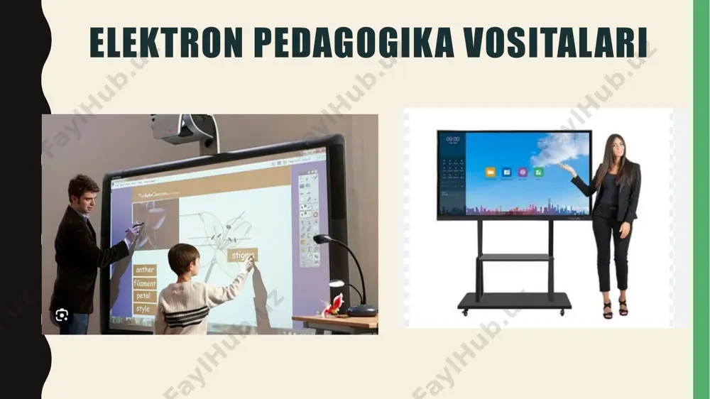 rentsiyalar, videokonferentsiyalar, kompyuter konferentsiyalari). elektron pedagogikaning bugungi kundagi ahamiyati. 1. bosma materiallar. ular hozirda ham aksariyat o’quv kurslarida ma’lumot va o’quv material mazmunini aks ettiruvchi asosiy manbalardan biri hisoblanadi. bular qatorida kitob, jurnallar, boshqa turdagi bosma materiallarini ko’rsatish mumkin. lekin bosma materiallarni tayyorlashda ham ko’pincha zamonaviy innovatsion texnologiyalardan (skaner, faks, kichik hajmdagi bosmaxonalar va x.k.) foydalaniladi. 2. audiokassetalar, videokassetalar va videodisklar. bular ham zamonaviy ta’lim tizimida keng qo’llaniladi. videomateriallar (kasseta va disklar) talabalar orasida individual foydalanish uchun yoki butun o’quv guruhi tomonidan o’quv auditoriyalarida ko’rish maqsadida tarqatilishi mumkin. jamoa shaklida tomosha qilishda talabalar o’rtasida munozara va bahs uyushtirish imkoniyati ham paydo bo’ladi. yozib olingan video va audiomodullar o’qitishning interaktiv modullari bilan birgalikda masofali ta’lim jarayonida qo’llanilsa katta samara berishi mumkin. 3. telefon aloqasi. telefon masofali ta’lim kurslarini uzatishda, talaba va ta’lim beruvchi o’rtasidagi interaktiv muloqotni uyushtirishda keng qo’llanilmoqda. bu texnologiyaning oddiyligi va nisbatan arzonligi telefonning masofali ta’lim jarayonida keng qamrovli …