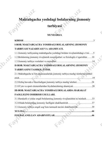maktabgacha yoshdagi bolalarning jismoniy tarbiyasi — DOC