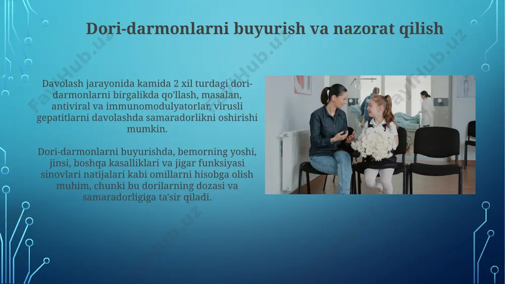 ovqatlanish, kuniga kamida 5 xil meva va sabzavot iste'mol qilish, shuningdek, chekishdan voz kechish, qandli diabet va jigar sirrozi kabi kasalliklar xavfini sezilarli darajada pasaytiradi. stressni kamaytirish uchun kundalik hayotga 15-20 daqiqalik meditatsiya mashqlarini kiritish, va kamida 7 soat sifatli uyquni ta'minlash yurak-qon tomir kasalliklari xavfini 25% ga kamaytirishi mumkin. bemorlarni o'qitish va maslahat berish bemorlarga stressni boshqarish texnikalari, masalan, chuqur nafas olish mashqlari yoki progressiv mushaklarni bo‘shashtirish usullari bo‘yicha 3-5 ta seans o‘tkazish tavsiya etiladi. bemorlarning 90% ga yaqini individual maslahatlashuvlar orqali sog‘lom turmush tarzini o‘zlashtirishlari va kasalliklarning oldini olish strategiyasini tushunishlari mumkin. tibbiy asbob-uskunalardan foydalanish funktsional diagnostika qurilmalari (ekg, ekg holter monitoringi) yurak-qon tomir kasalliklarini erta aniqlash imkonini beradi va o'lim xavfini 20% gacha kamaytiradi. endoskopik jarrohlik uskunalari yordamida 3-5 mm li kichik kesmalar orqali minimal invaziv operatsiyalar o'tkazish mumkin, bu esa bemorlarning tezroq tiklanishiga olib keladi. davolash rejalarini ishlab chiqish va amalga oshirish davolash rejalari individualizatsiya qilingan …
