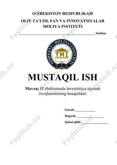 o’zbekistonda investitsiya siyosati rivojlanishining bosqichlari — DOCX