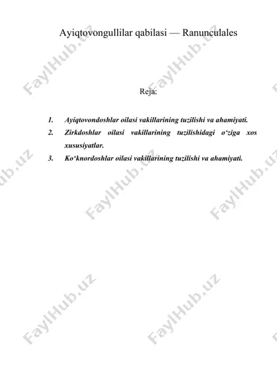 ayiqtovongullilar qabilasi — ranunculales — DOC