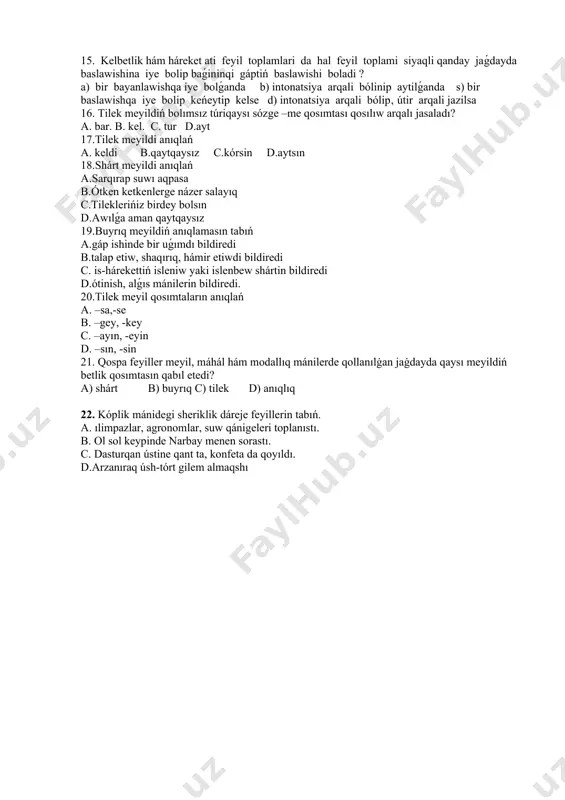 ıqlanadı. mısalı: men qalaǵa kettim. mashina menen baratırman. muzeyge oqıwshılar baradı. feyildiń máhál kategoriyası feyil arqalı ańlatılatuǵın is-háreket yamasa halat belgili bir waqıtta hám belgili bir keńislikte iske asırıladı. sonlıqtan da máhál kategoriyası – uluwma feyil ushın tán kategoriya. máhál túsinigin anıqlawda sóylew waqtı sheshiwshi xızmetti atqaradı, sebebi feyildiń máhál katgoriyası feyil tárepinen ańlatılǵan is-hárekettiń sóylew waqtına qatnasın bildiredi. sóylew waqtına qaray feyiller ótken, házirgi hám keler máhál bolıp úshke bólinedi. ótken máhál. ótken máhál formasındaǵı feyiller is-hárekettiń sóylew waqtına shekem bolıp ótkenligin yamasa ótpegenligin hár túrli belgiler menen sıpatlap kórsetedi. ótken máhál feyilleri sintetikalıq (anıq ótken máhál, nátiyjeli ótken máhál, anıq emes burınǵı ótken máhál) hám analitikalıq (burınǵı ótken máhál, jaqın ótken máhál, tamamlanbaǵan ótken máhál, tákirarlanıwshı ótken máhál, niyetli ótken máhál, dawamlı ótken máhál) formalarında qollanıladı. mısalı, jaydıń ishine taza kórpesheler tóselgen. oylasıq usınıń menen pitti. házirgi máhál. házirgi máhál feyilleri sóylew waqtında bolıp atırǵan is-háreketti bildiredi. házirgi …