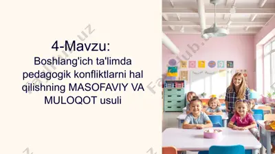 boshlang'ich ta'limda pedagogik konfliktlarni halqilishning masofaviy va muloqot usuli — PPTX