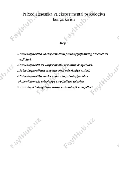 psixodiagnostika va eksperimental psixologiya faniga kirish — DOC