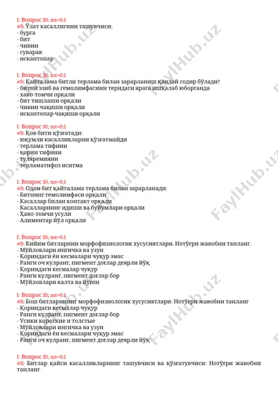 bosh-bitlar va kiyim-bitlarning morfofiziologik xususiyatlari — DOCX