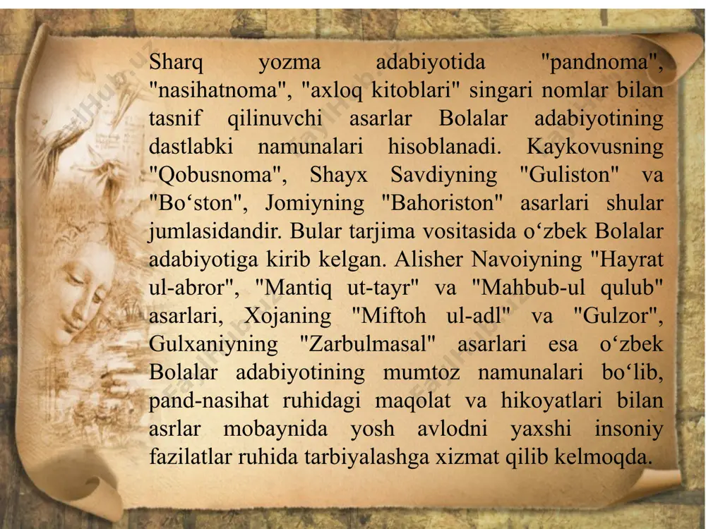 timoiy - siyosiy masalalar. 3. axloqiy - ta’limiy masalalar. asarning 5- maqoloti insoniy fazilatlardan biri - saxiylikka bag‘ishlanadi. 6 - bob tarbiyaga bag‘ishlanadi. bolaga dastlab yaxshi ism qo‘yish, so‘ngra yaxshi muallimga berish, yaxshi tarbiya berishni maslahat beradi. bolalarni esa ota - onani hurmat etishga chaqiradi: boshni fido ayla ato qoishiga, jismni qil sadaqa ano boshiga. ikki jahoningga tilarsen fazo, hosil et ushbu ikkisidan rizo. tun-kuningga aylagali nur fosh, birisin oy ayla, birisin quyosh. . . gulxaniy xviii asrning oxiri, xix asrning birinchi yarmida yashab ijod qilgan o‘zbek mumtoz shoiri va yozuvchisidir. gulxaniy xviii asrning 70-yillarida tug‘ilgan va yoshligidan badiiy adabiyot bilan jiddiy shug‘ullanib, qo‘qon adabiy muhitida e’tiborli o‘rin egallagan. gulxaniy forsiy va turkiy tilda mahorat bilan qalam tebratgan zullisonayn shoir edi. o‘zbek mumtoz adabiyotida badiiy tasvir uslubiga ko‘ra gulxaniy xalq tilini bilishda, uning so‘z boyligidan foydalanishda, nozik ifoda imkoniyatlarini ishga solishda yuksak mahorat sohibidir. shoir “gulxaniy” va “jur’at” taxalluslari bilan …
