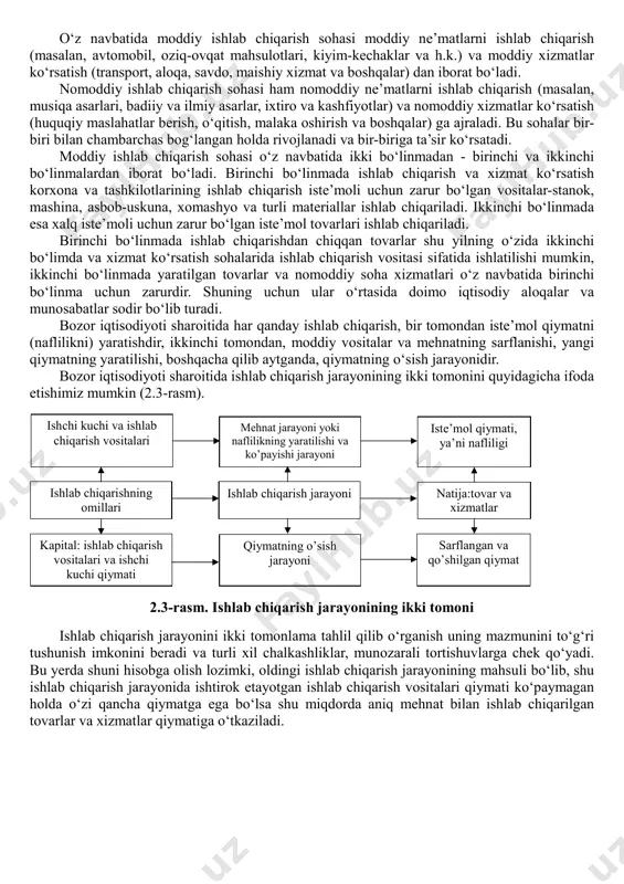 tisodchilar kapitalistik iqtisodiy tuzumning sotsial mohiyatini ochish uchun masalaga bir tomonlama qarab, ishlab chiqarish omillarining qiymatiga e’tiborni kuchaytirgan. g‘arbdagi kasbdoshlarimizning ayrimlari ham kapitalni bir tomonlama, ya’ni uning qiymat tarafini e’tiborga olgan bo‘lsa, boshqalari esa iqtisodiy tushunchalarning tarixiyligini e’tibordan chetda qoldirib, uning moddiy ob’yektini, narsa va hodisalarning ashyoviy tomonini ko‘rsatadilar, shuning uchun ular kapitalni doimiy, o‘zgarmas tushuncha deb, ishlab chiqarish vositalarini kapital deb ataydilar. biz bu ikki xil tushunchani bir tanganing ikki tomoni, bir tushunchaning, ya’ni kapital tushunchasining ikki tomoni: uning bir tomoni moddiy va ashyoviy ko‘rinishi, ikkinchi tomoni esa uning qiymat ko‘rinishi ekanligini e’tiborga olamiz va uni bozor iqtisodiyoti sharoitida kapital deb ishlatamiz. biz kapital deganda o‘z egalariga daromad keltiradigan ishlab chiqarish va xizmat ko‘rsatishning hamma sohalarida ishlatiladigan ishlab chiqarish vositalarini, sotishga tayyor turgan tovarlarni, yangi vositalar va ishchi kuchini sotib olishga mo‘ljallangan pul mablag‘larini, ularning ashyoviy tomoni va qiymatining birligini tushunamiz. boshqacha qilib aytganda «kapital» ham qiymatga, ham naflilikka …