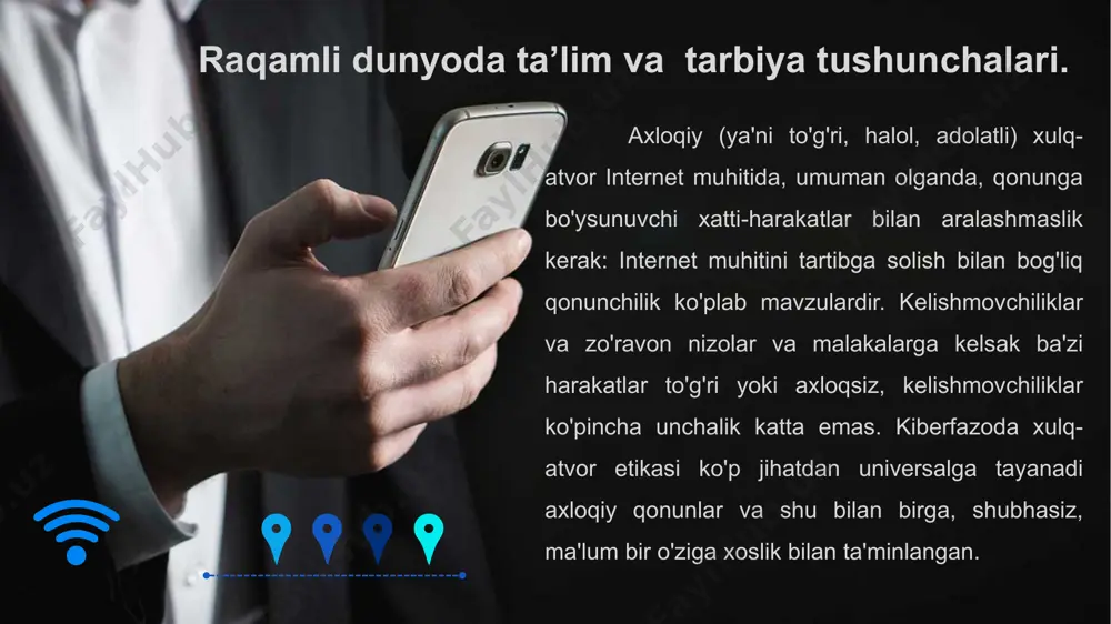 ngi va notanish vaziyatlarda axloqiy rivojlanish bosqichiga yetdi. axloqiy me'yorlarda moslashuvchanlikning yo'qligi, aftidan, maxsus ta'lim (o'qitish) bilan qoplanishi mumkin. bunday trening transferni osonlashtirishi mumkin va kerak sub'ektga allaqachon ma'lum bo'lgan axloqiy me'yorlar virtual muhitga axborot texnologiyalarini qo'llashdan iborat. ma'lumki, chet elda ajralmas kadrlar tayyorlash tizimi bunday turdagi yo'q, lekin ota-onalar uchun juda ko'p foyda bor va axborot texnologiyalari sohasida bolalardan ham yomonroq bo'lgan o'qituvchilar bor. yangi avlodlar hamma joyda shunday ta'lim dasturiga muhtoj. u axloqiy rivojlanish bosqichlarini tavsiflovchi psixologik va pedagogik ma'lumotlarga asoslanishi kerak . bundan tashqari, u bo'lishi kerak xalqaro auditoriyaga qaratilgan: bu hech kimga sir emas butun dunyo bo'ylab yosh avlodlarga kiber axloqni o'rgatishda eng rivojlangan davlatlar ko'proq qiziqish bildirmoqda, chunki ularda joylashgan ob'ektlar ko'pincha rol o'ynaydi. ijtimoiy tarmoqlardan foydalanishing ahloqiy jixatlari. аlbatta, musulmon inson har bir narsada boʼlgani kabi, internetdan foydalanishda ham faqat yaxshilikni, shariatda ruxsat berilgan narsalarga muvofiq ish qilishni niyat qilishi lozimdir. аna shundagina bu …