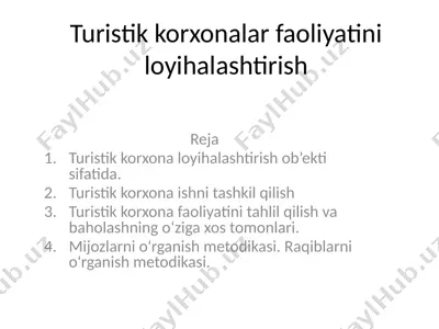 turistikkorxonalar faoliyati loyihalashtirish — PPTX