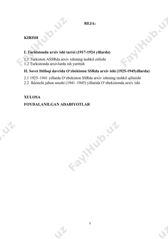 boshqalar foydalanganlar. amir temur va temuriylar davrida ham kutubxona-arxivlari mavjud bo‘lgan. ayniqsa, amir temur harbiy yurishlari davrida ko‘pgina nodir qo‘lyozma asarlarni movarounnahrga olib kelgan. shuningdek, sohibqiron jahonning bir qancha mamlakat qirollari bilan yozishmalar olib bordi. bu diplomatik yozishmalar qimmatli arxiv hujjatlari hisoblanadi. shu diplomatik yozishmalardan biri 1996 yil yunesko tashabbusi bilan parijda o‘tkazilgan amir temur tavalludining 660 yilligida fransiya prezidenti jak shirak tomonidan o‘zbekiston respublikasining birinchi prezidenti islom karimovga topshirildi. amir temurning nevarasi boysunqur zamonida hirotda ko‘pgina asarlardan namunalar to‘planadi. uning atrofida o‘z davrining yetuk shoirlari, kitobxonlari,muqovasozlari, naqqoshlari va boshqa kitobsoz hunarmandlar yig‘ilgan. shu o‘rinda ta’kidlash kerakki, o‘zaro feodal urushlar,vayronagarchiliklar natijasida arxiv hujjatlari, qo‘lyozmalar yo‘q bo‘lib ketgan. bizgacha qo‘qon va xiva xonlarining arxivlari, buxoro amirligining qo‘shbegi arxivi saqlanib qolgan. ularda xix asrga oid hujjatlarning bir qismi mavjud xolos. o‘rta osiyoning rossiya imperiyasi tomonidan bosib olinganidan keyingi davr arxivlari, ya’ni xix asrning ikkinchi yarmi va xx asr hujjatlari to‘la saqlangan. i. …