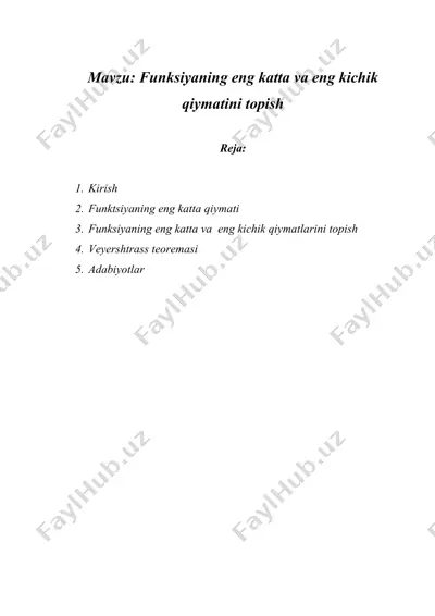 funksiyaning eng katta va eng kichik qiymatini topish — DOCX