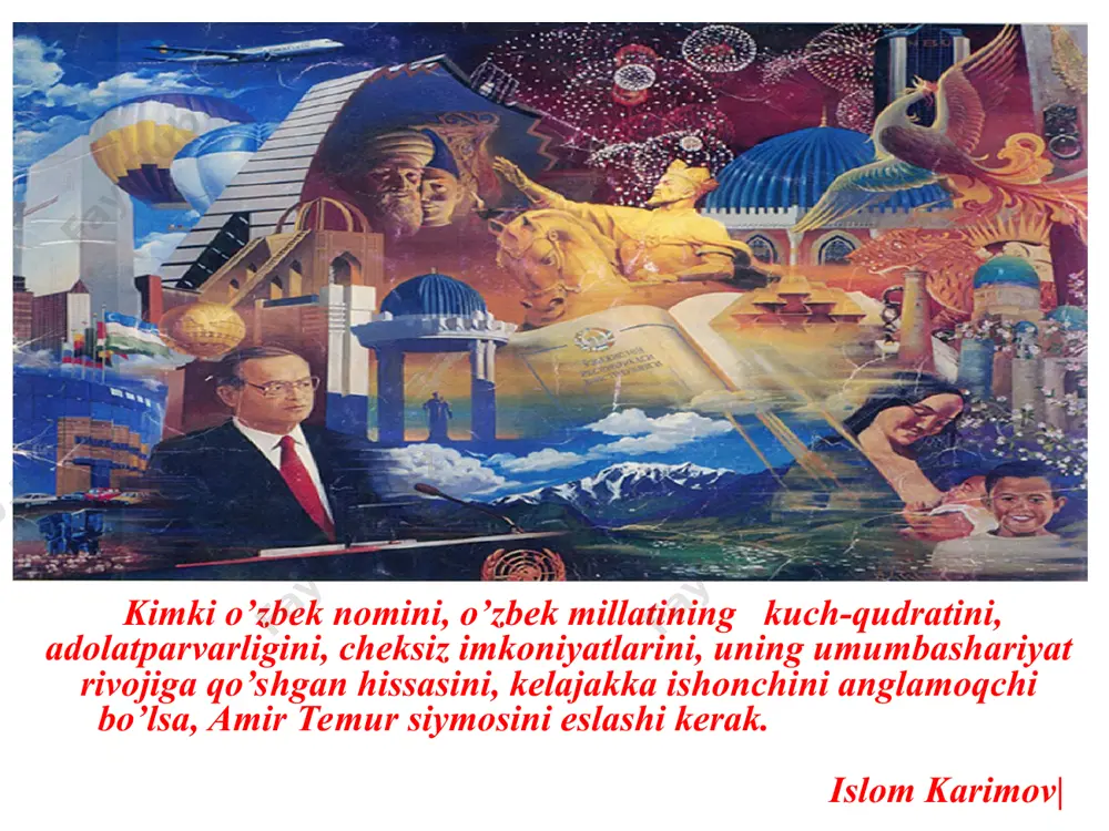rlashuvi tezlashdi. 5-savol. anqara jangida amir temurning g’alabasi yevropaliklar uchun qanday ahamiyatga ega bo’ldi? javob: yevropaga katta xavf solib turgan usmoniylar davlati zarbaga uchradi. yevropa aholisi usmoniy turklar xavfidan qutuldi. yevropa haloskoriga 1900 yil parij ko’rgazmasida amir temurning oltin haykali qo’yilgan edi. bu haykal keyinchalik o’g’irlangan. fransuz olimi l.keren temuriylar tarixi muzeyiga bu haykalning rasmini sovg’a qilgan. uyga vazifa amir temur saltanatining ma’muriy va harbiy tuzilishi mavzusini o’qib kelish
