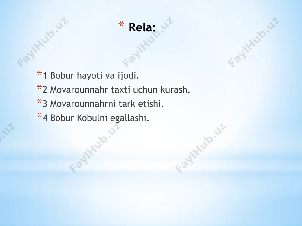 hr xv asr oxirida oʻzaro nizolashayotgan temuriy shahzodalar yoki mulkdor zodagonlar boshchilik qilib turgan, deyarli mustaqil boʻlib olgan koʻpdan koʻp viloyatlarga parchalanib ketgan edi. movarounnahr taxti uchun kurash avjga chiqqan, turli siyosiy fitnalar uyushtirilmoqda edi. buning ustiga umarshayx mirzoga tobe bir necha bek va hokimlar yosh hukmdorga (boburga) boʻysunishdan bosh tortadilar. ularning ayrimlari boburning ukalarini yoqlasa, baʼzilari mustaqillik daʼvosini qiladi, yana boshqa birlari boburga raqib, boshqalari amaki, togʻalariga qoʻshilib, uni jismonan yoʻqotish payiga tushadi. oʻz amakisi va togʻasi boʻlmish sulton ahmad mirzo bilan sulton mahmudxon xurujlarini daf qilgan bobur hukmronligining dastlabki 2—3-yilida mavqeini mustahkamlash, bek va amaldorlar bilan oʻzaro munosabatni yaxshilash, qoʻshinni tartibga keltirish, davlat ishlarida intizom oʻrnatish kabi muhim chora-tadbirlarni amalga oshiradi. boburning dastlabki siyosiy maqsadi amir temur davlatining poytaxti, strategik va geografik jihatdan muhim boʻlgan samarqandni egallash va movarounnahrda markazlashgan kuchli davlatni saqlash, mustahkamlash hamda amir temur saltanatini qayta tiklashdan iborat edi. movarounnahrni tark etishi. bobur temuriylar saltanatini …