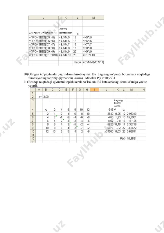 lagranj interpolyatsion formulasini excel dasturi yordamida tuzish - Page 3