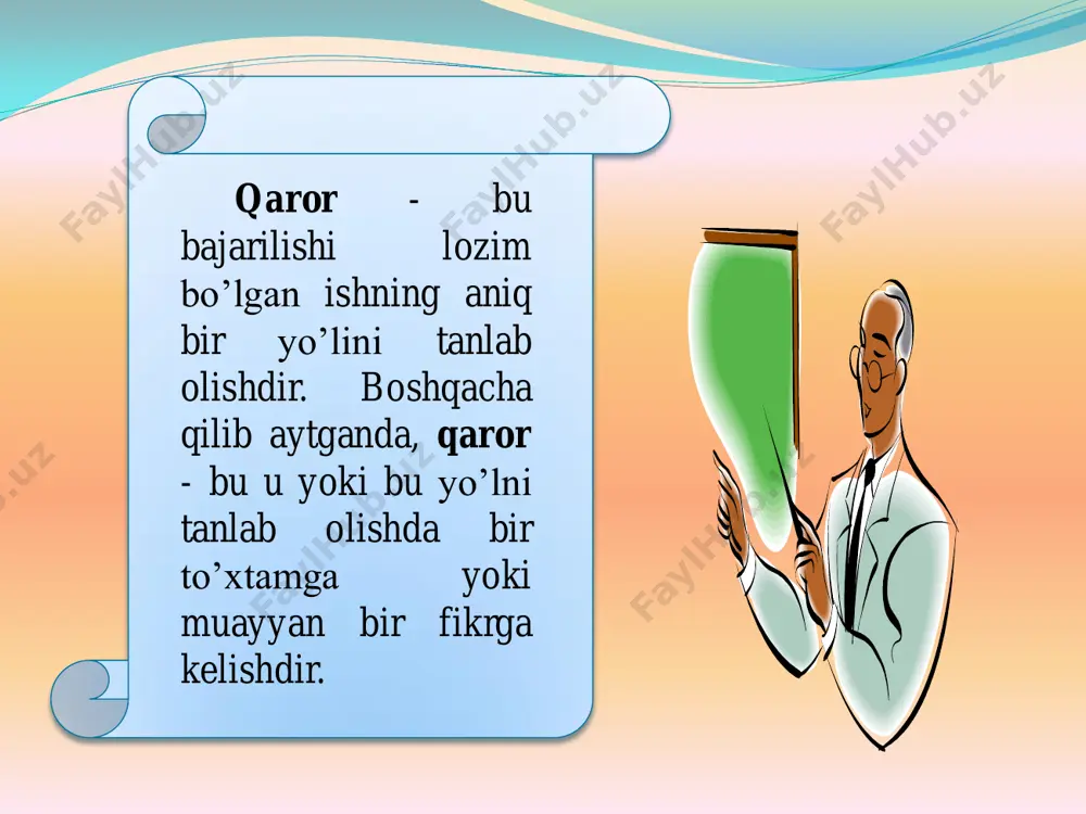 . noto’g’ri qaror qabul qilish xavfi ortadi. boshqaruv tizimida qarorlar  strategik rejalashtirish;  boshqaruv faoliyatini boshqarish;  inson resurslarini boshqarish;  ishlab chiqarish va xizmat ko'rsatish faoliyatini boshqarish;  kompaniyaning boshqaruv tizimini shakllantirish (metodologiya, tuzilish, jarayon, mexanizm);  boshqaruv bo'yicha maslahat;  tashqi muhit bilan aloqa. strategik rejalashtirish 1. marketing bo'limi kuchlari kompaniyaning faoliyati va rivojlanishiga sezilarli ta'sir ko'rsatishi mumkin bo'lgan o'zgarishlarni ta'kidlab, tashqi muhitdagi o'zgarishlarni (bozordagi o'zgarishlar, siyosat, qonunchilik va boshqalar) tahlil qiladilar. 2. strategik rivojlanish guruhi kompaniyaning asosiy yo'nalishlarini rivojlantirish uchun muqobil strategiyalarni shakllantirish. 3. strategik rivojlanish guruhi kompaniya direktorligida ko'rib chiqish uchun o'zgarishlarni boshqarishning maxsus tizimini tayyorlaydi. boshqaruv faoliyatini boshqarish 1. davomida 2024 yil fevral. iqtisodiyot sohasida kompaniyaning yuqori va o'rta bo'g'inlari rahbariyatini qayta tayyorlash. 2. axborot bo'limi yuqori va o'rta boshqaruv rahbarlari uchun tezkor axborot ta'minoti va aloqa texnologiyasini ishlab chiqish. 3. hamkorlikka jalb qilish konsalting barcha darajadagi menejerlar o'rtasida boshqaruv funktsiyalarini taqsimlashni tahlil qilish …