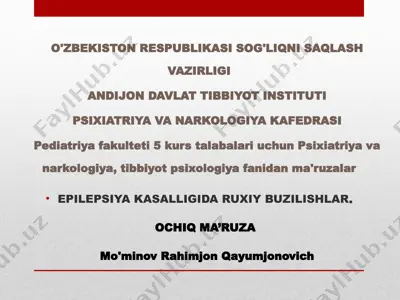 epilepsiya kasalligi bilan boglik tarixiy ma'lumotlar — PPTX