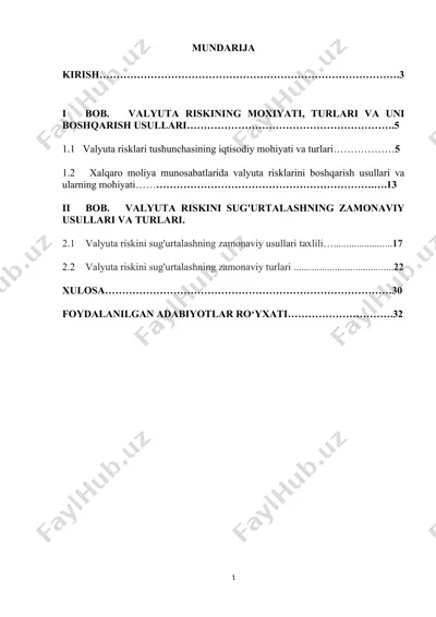 valyuta risklarini sug'urtalash — DOCX